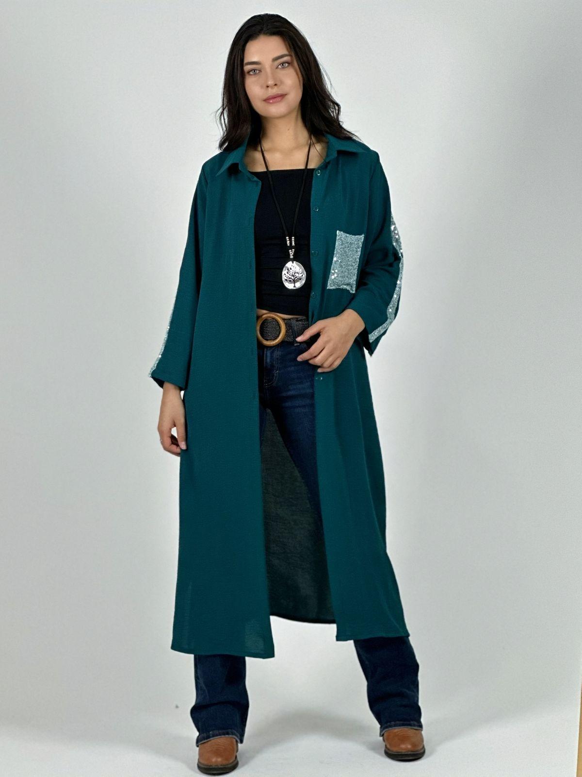 Blusón Camisero Tela Cey Con Detalles Brillantes