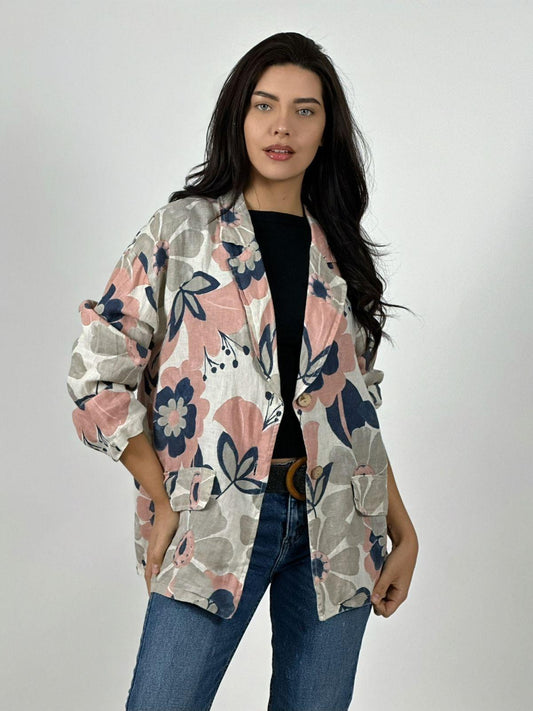 Blazer Italiano Lino Estampado Floral