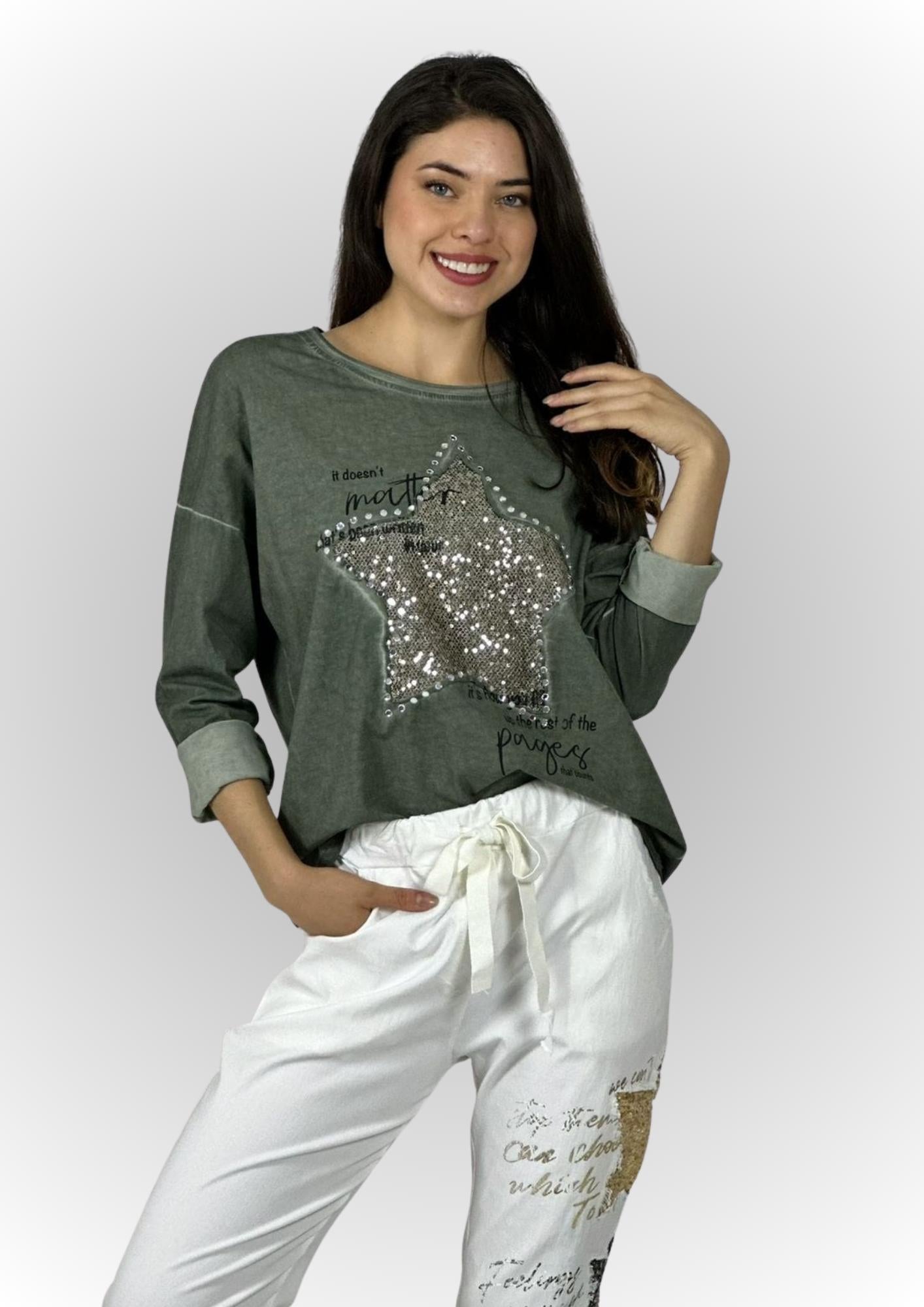 Polerón Algodón Letras Estrella Brillante