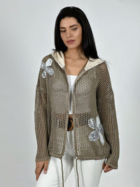 Polerón Hilo con Cierre Flores Brillantes