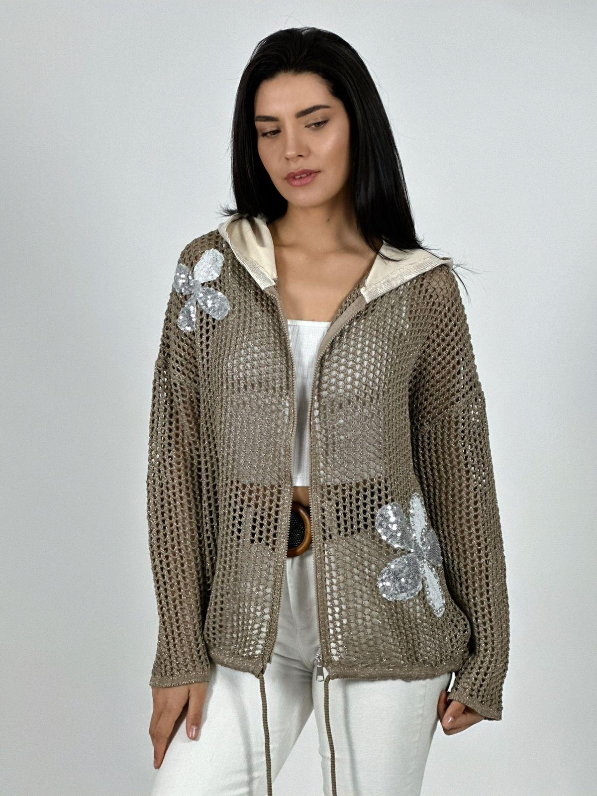 Polerón Hilo con Cierre Flores Brillantes