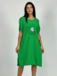 Vestido Crepe Holgado Circulo con Brillo