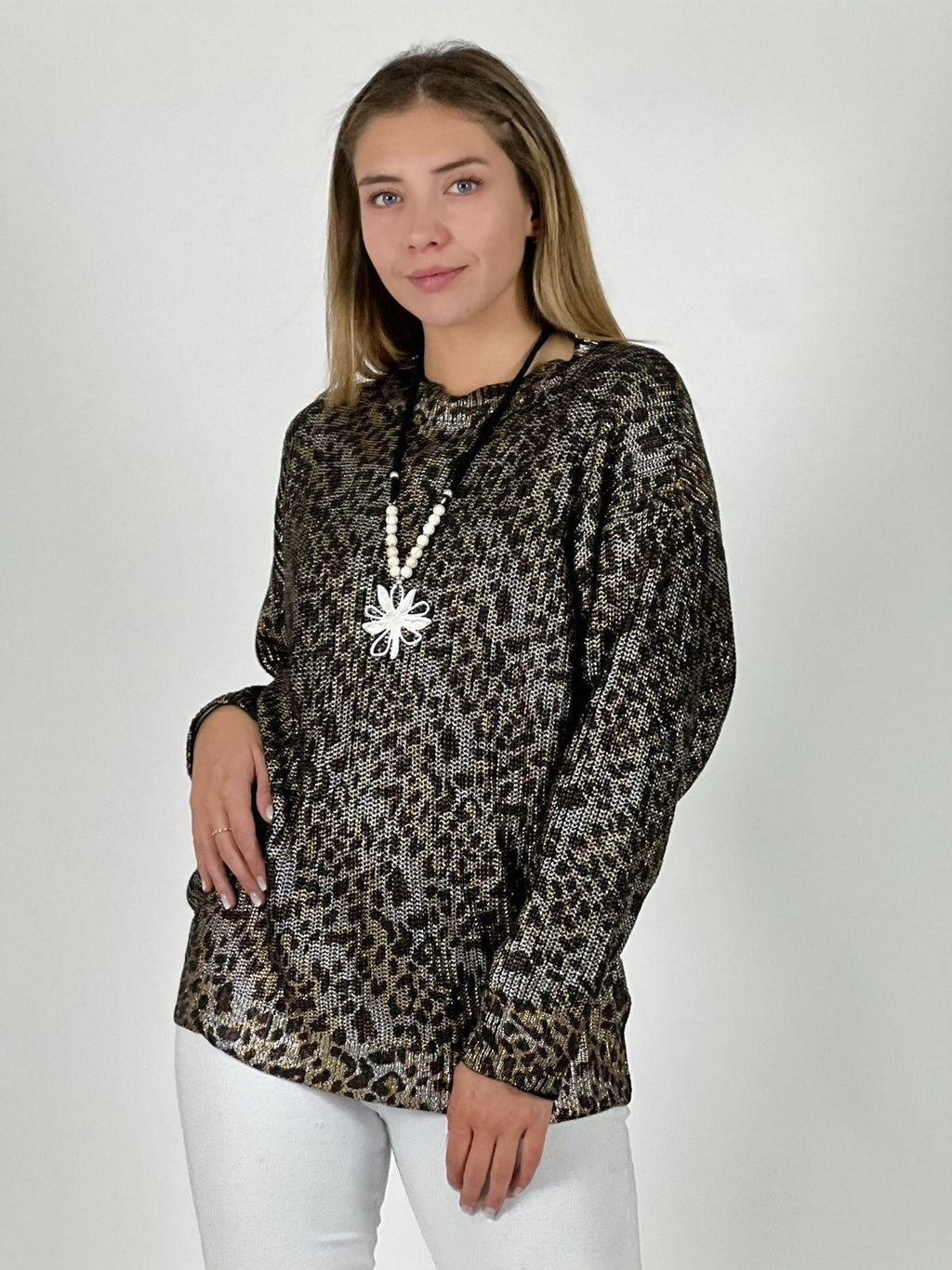 Sweater de Hilo Estampado Print con Brillos