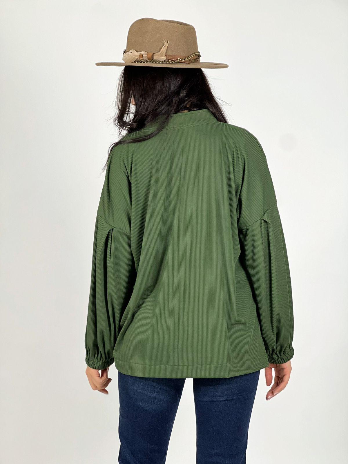 Blusa Cuello V Mangas Globo