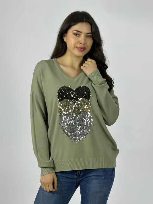 Sweater Spandex Triple Corazón Brillantes