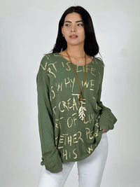Sweater Spandex Letras Doradas Cuello V