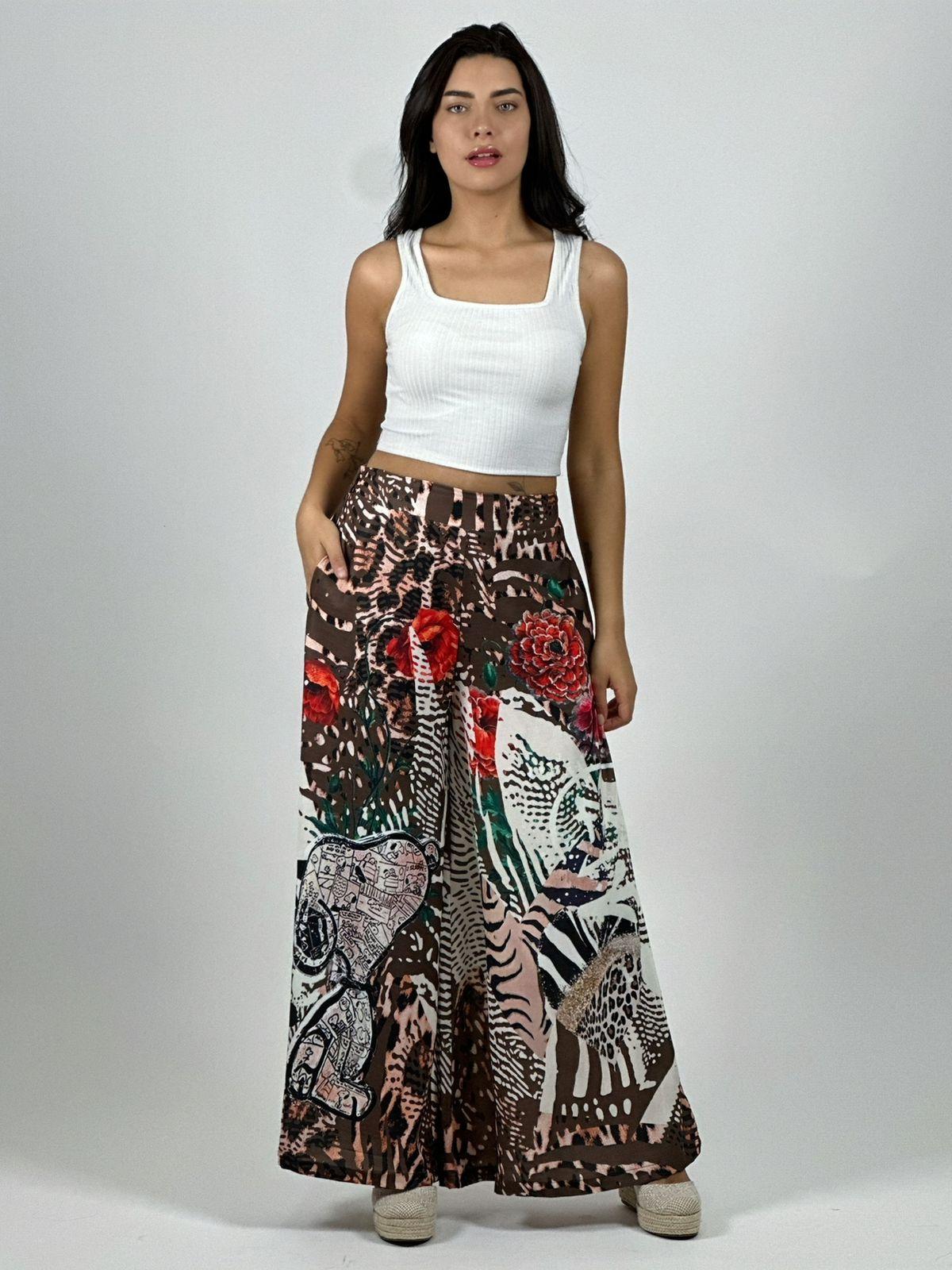 Palazzo Satín Estampado Snoopy y Rosas