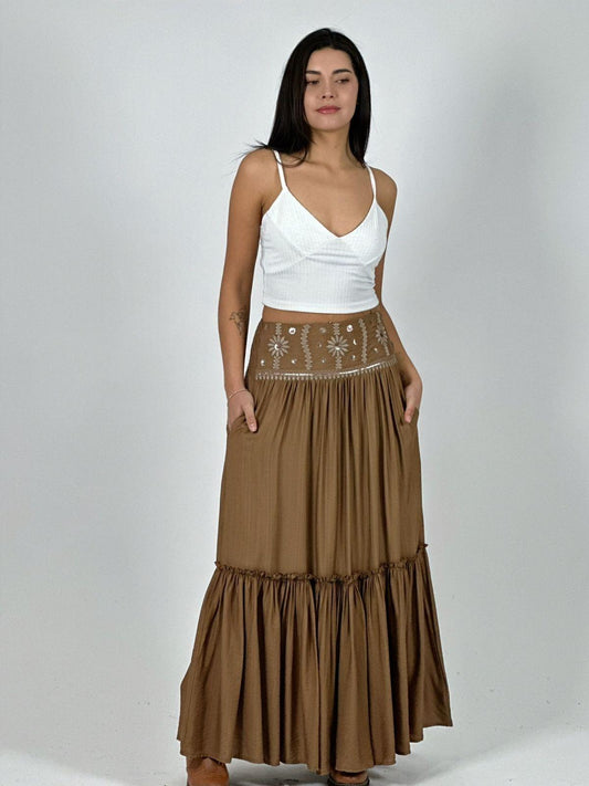 Falda Boho Chic Detalles Bordados