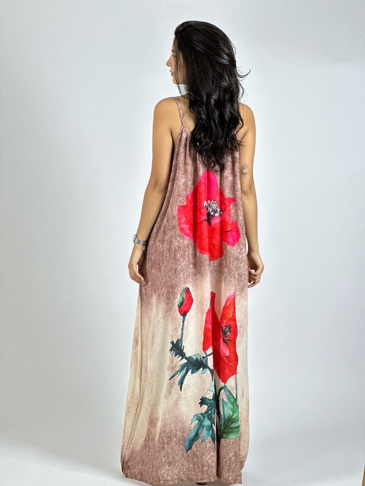 Vestido Mezclilla Delgada Con Flores Cayena