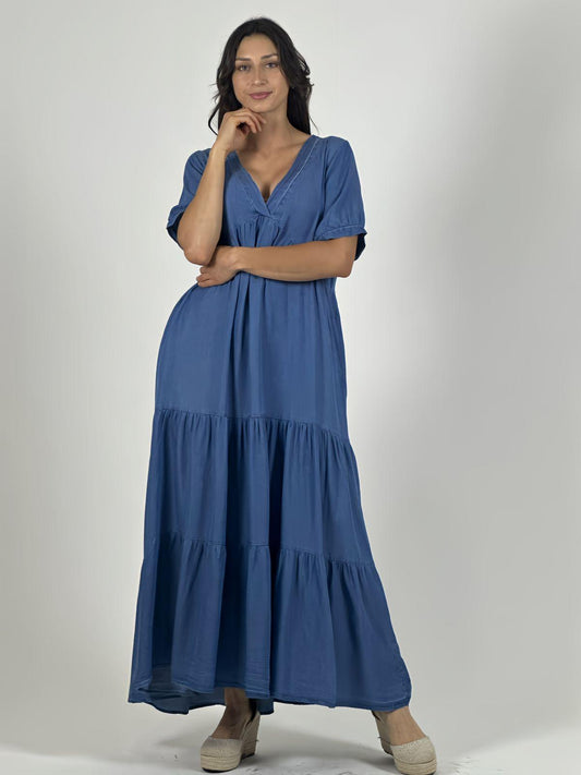 Vestido Mezclilla Seccionado Cuello V