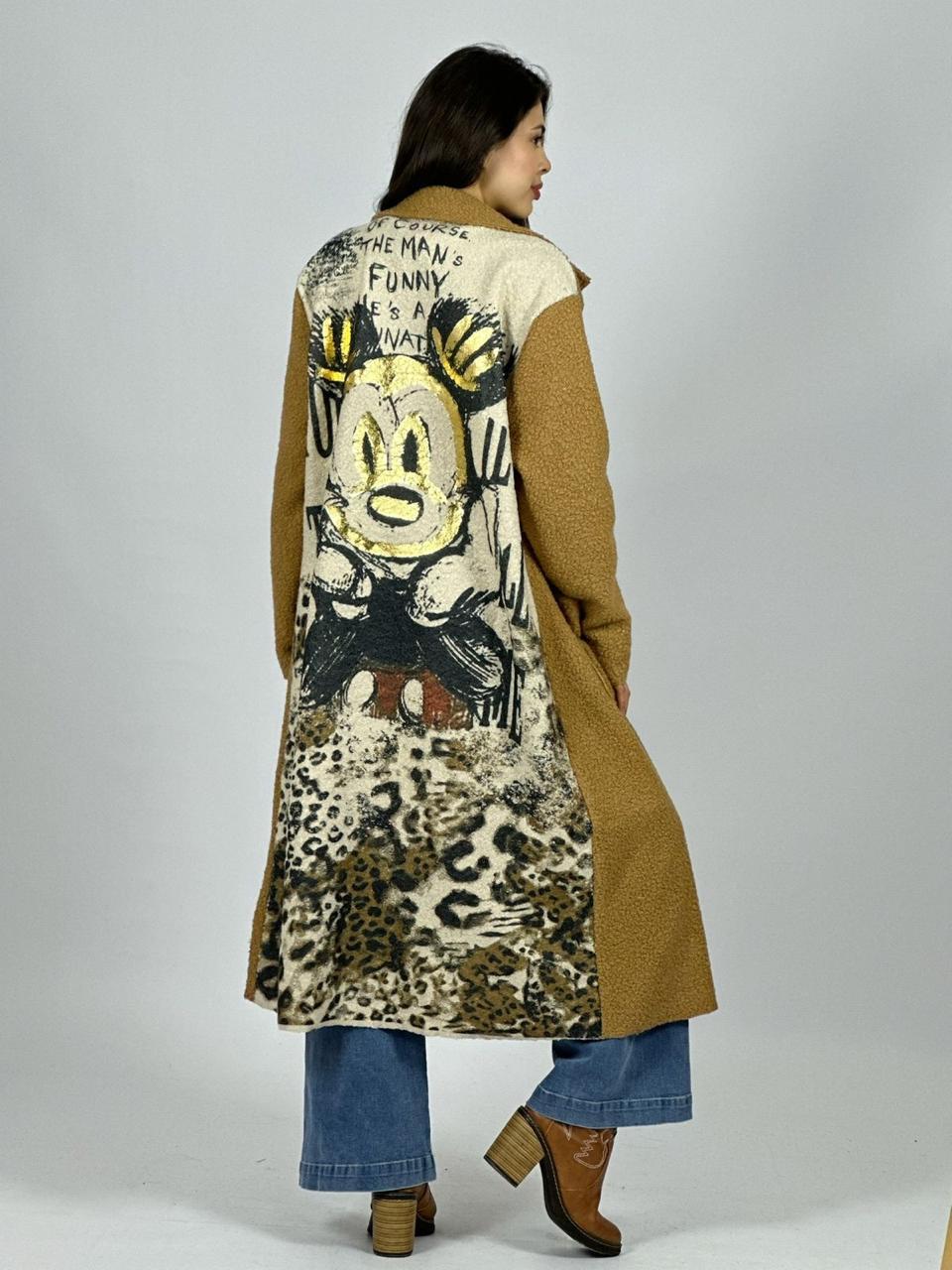 Abrigo Lana Italiano Largo Dorso Mickey Print