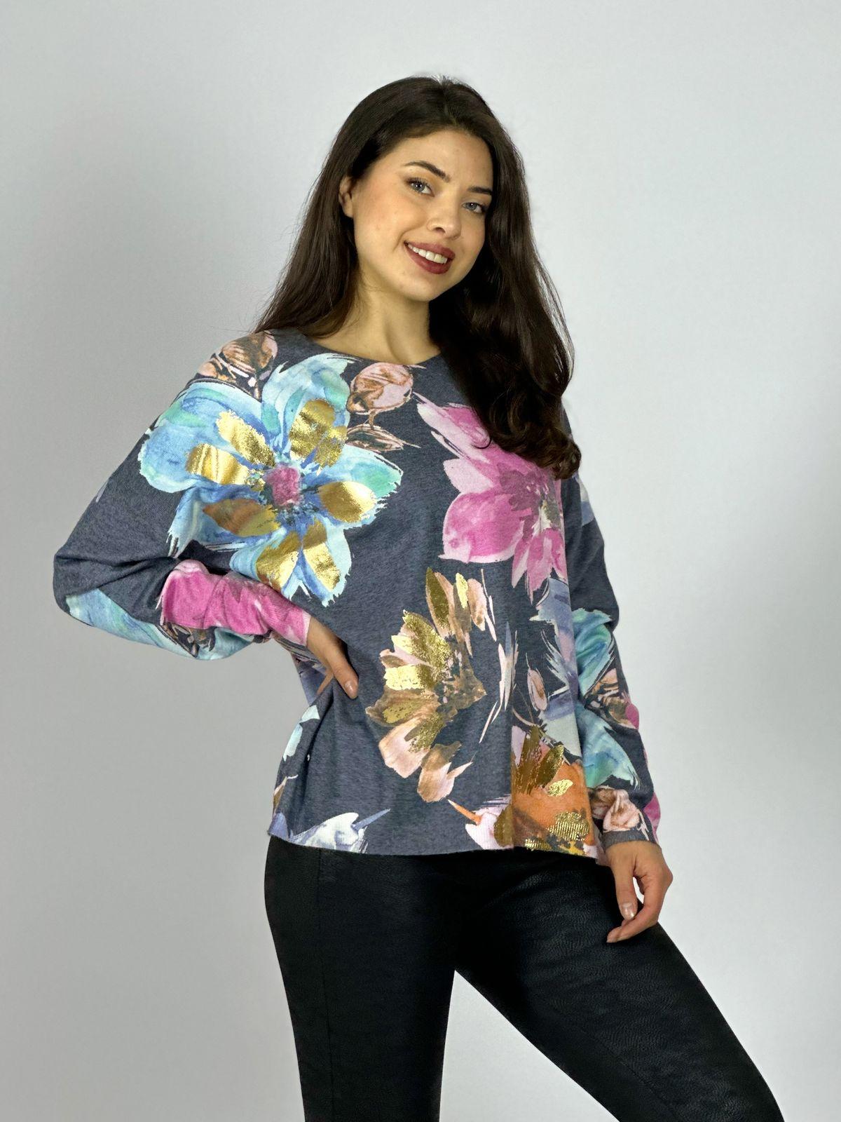 Sweater Spandex Estampado Floral con Brillo