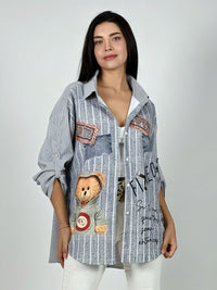 Blusa Lino Estampado Mezclilla Diseño Osito