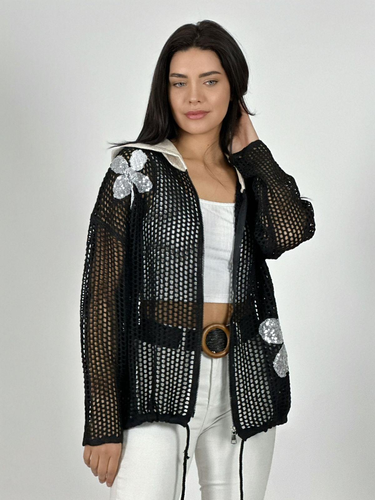 Polerón Hilo con Cierre Flores Brillantes