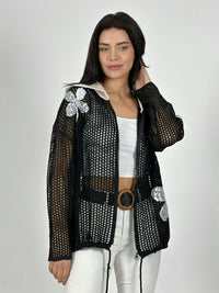 Polerón Hilo con Cierre Flores Brillantes