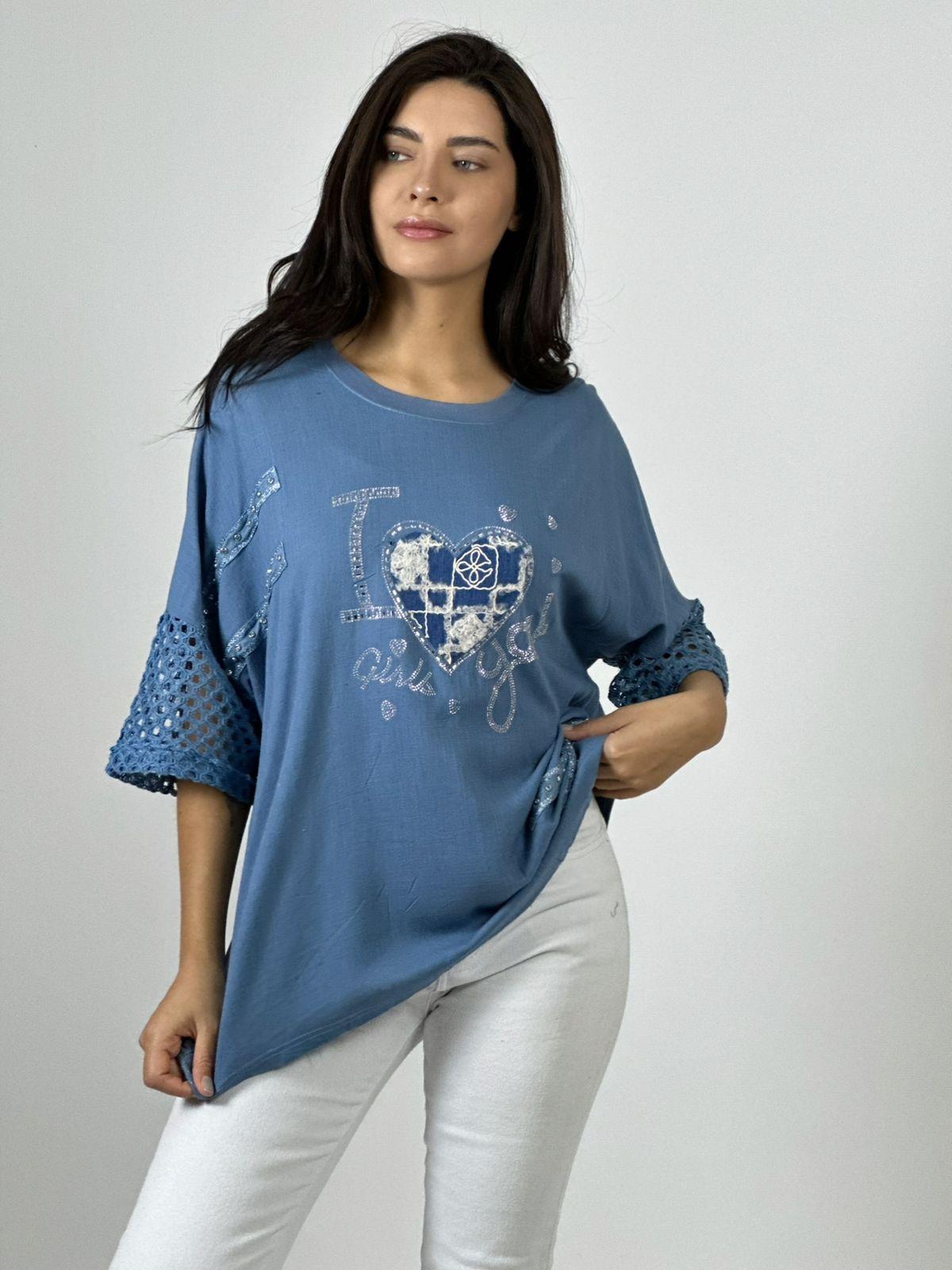 Polera Lino Mangas Tejidas Corazón