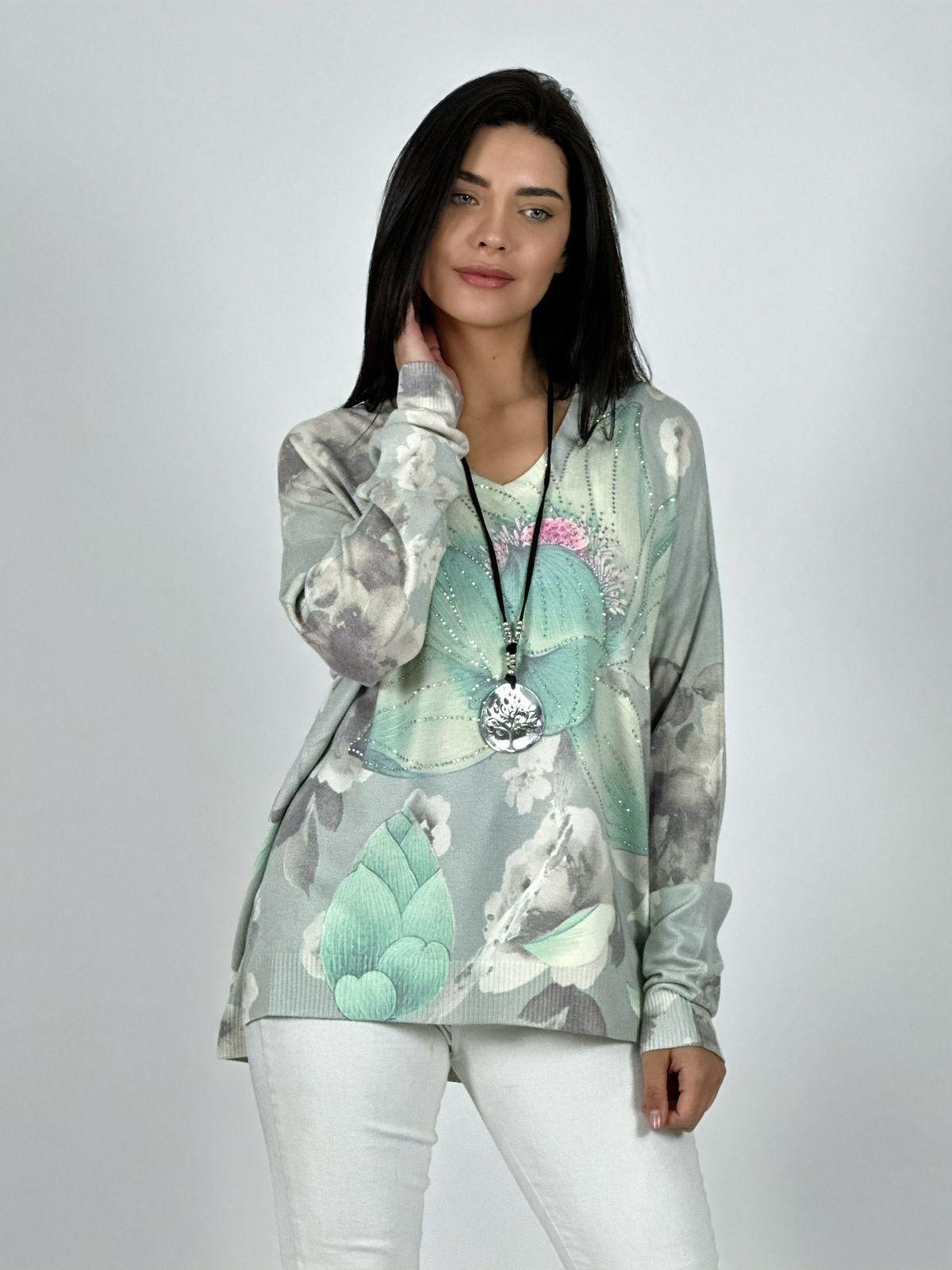 Sweater Spandex Flor de Loto Brillos