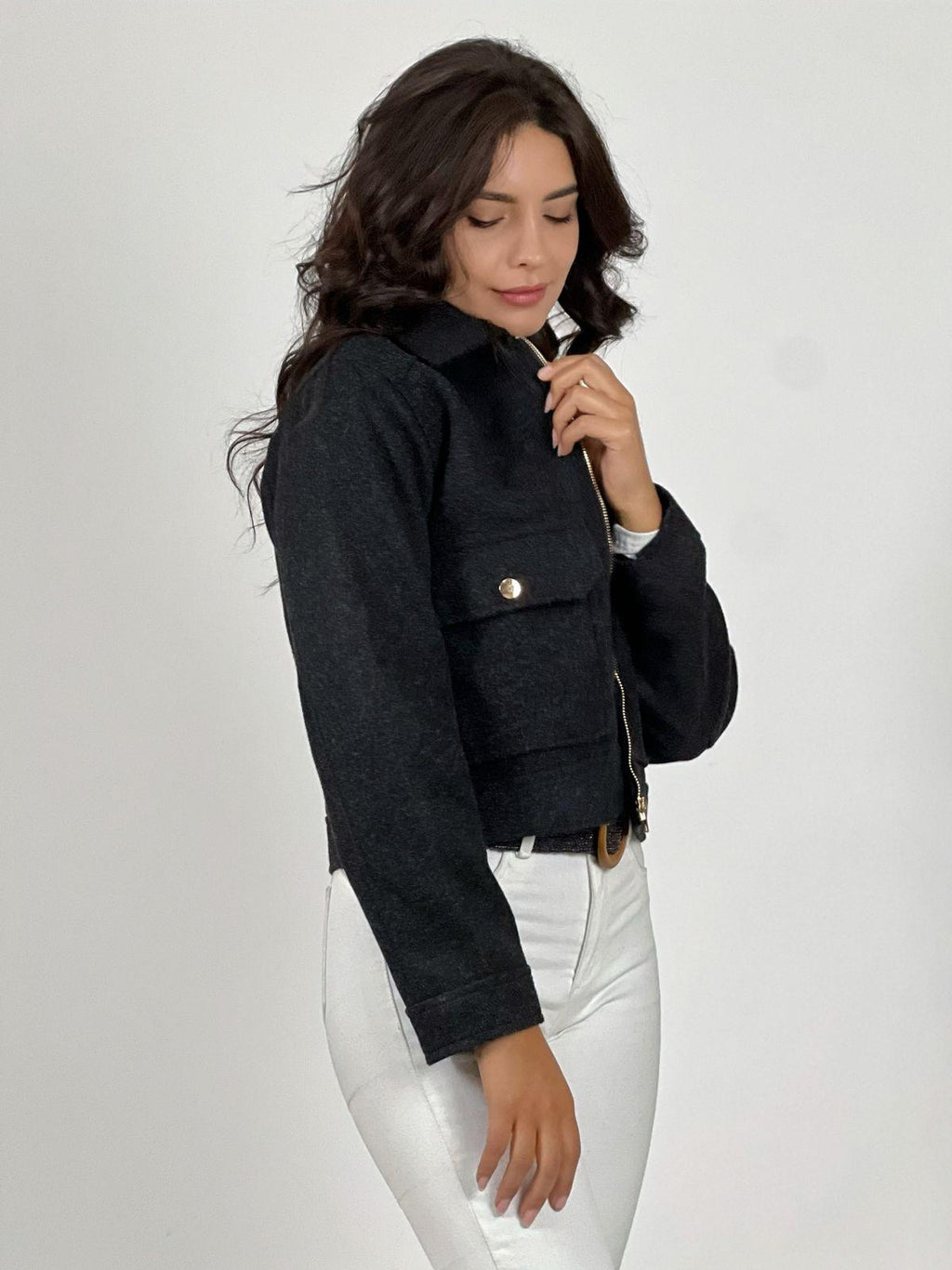 Chaqueta Paño Forrada Con Bolsillos