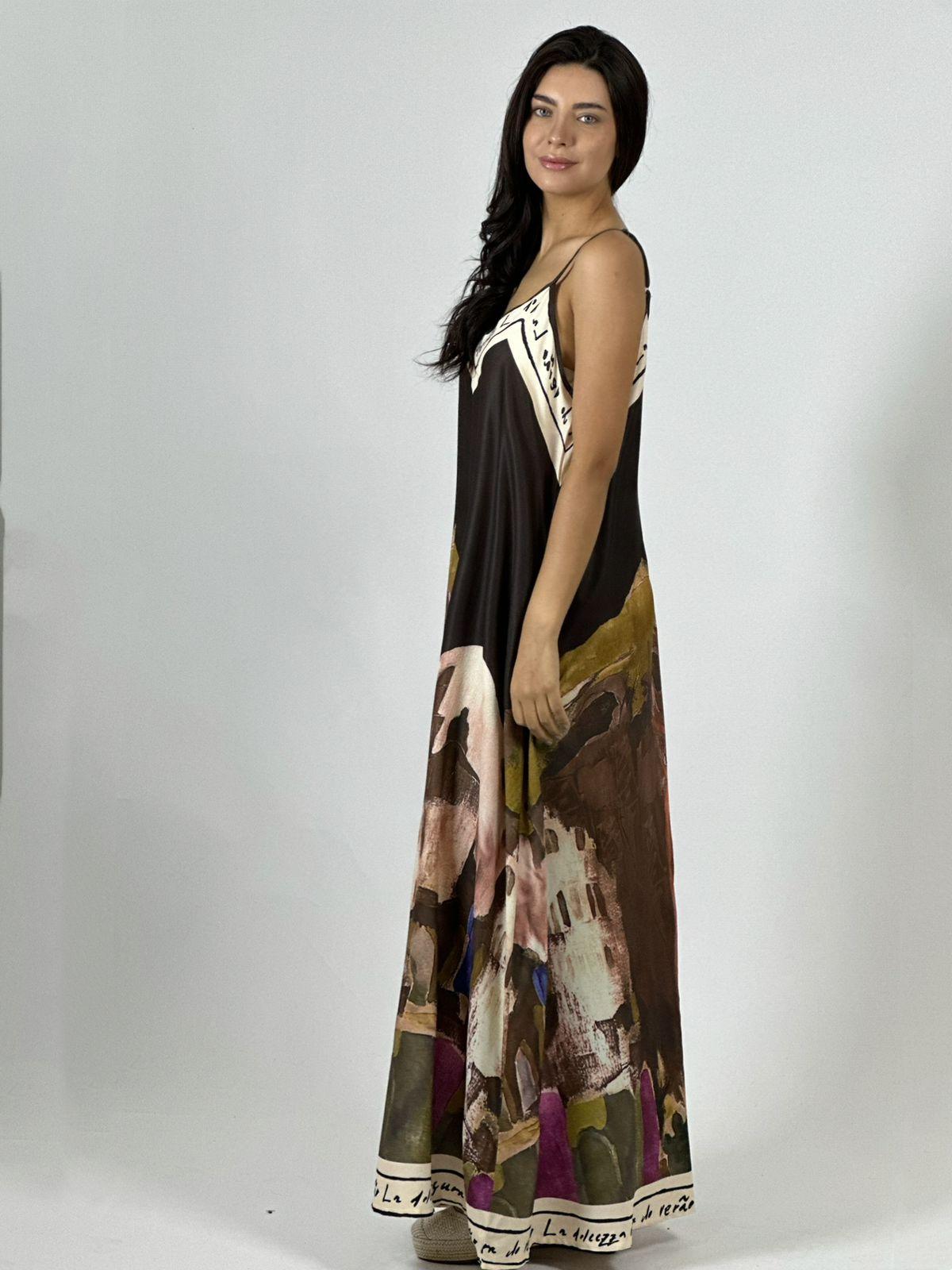 Vestido Flor Abstracta Bordes con Letras