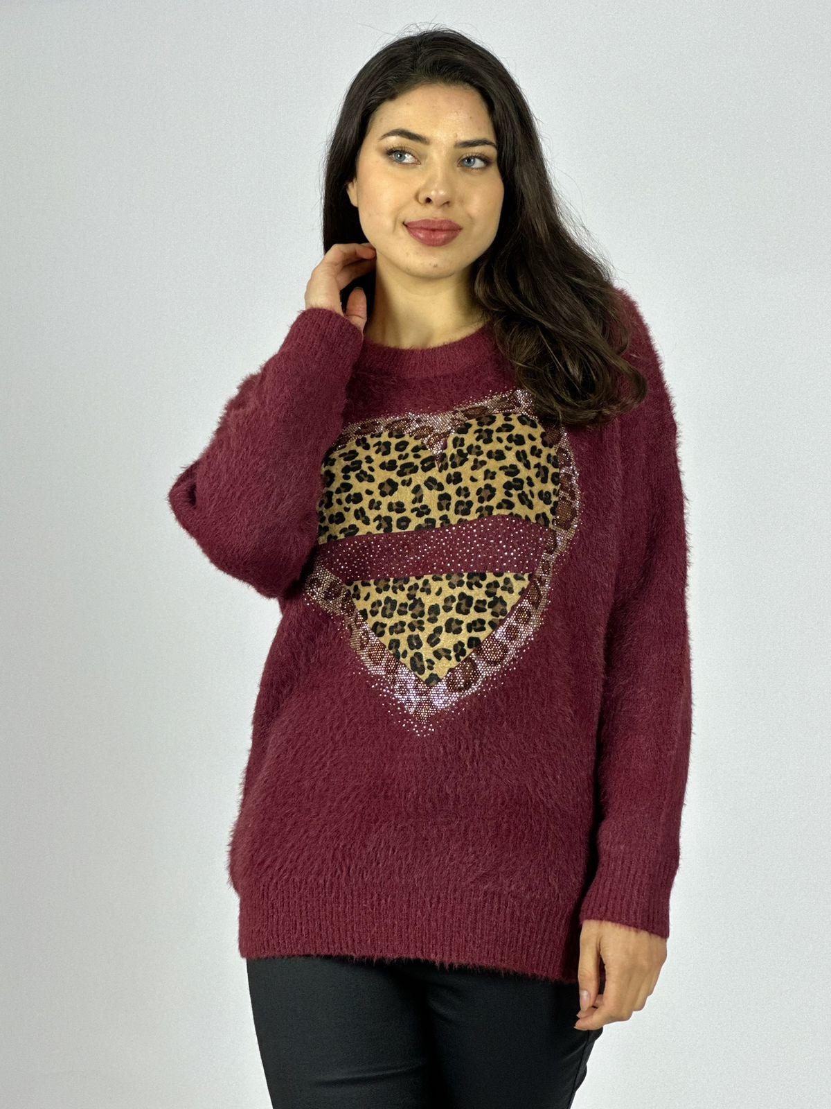Sweater Cashmere Corazón Print con Brillos