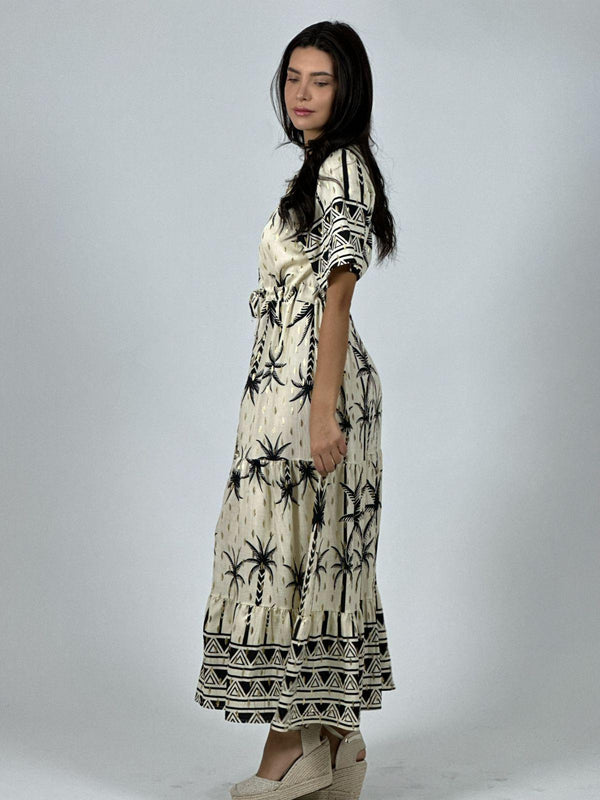 Vestido Abotonado Diseño Palmeras