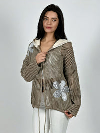 Polerón Hilo con Cierre Flores Brillantes