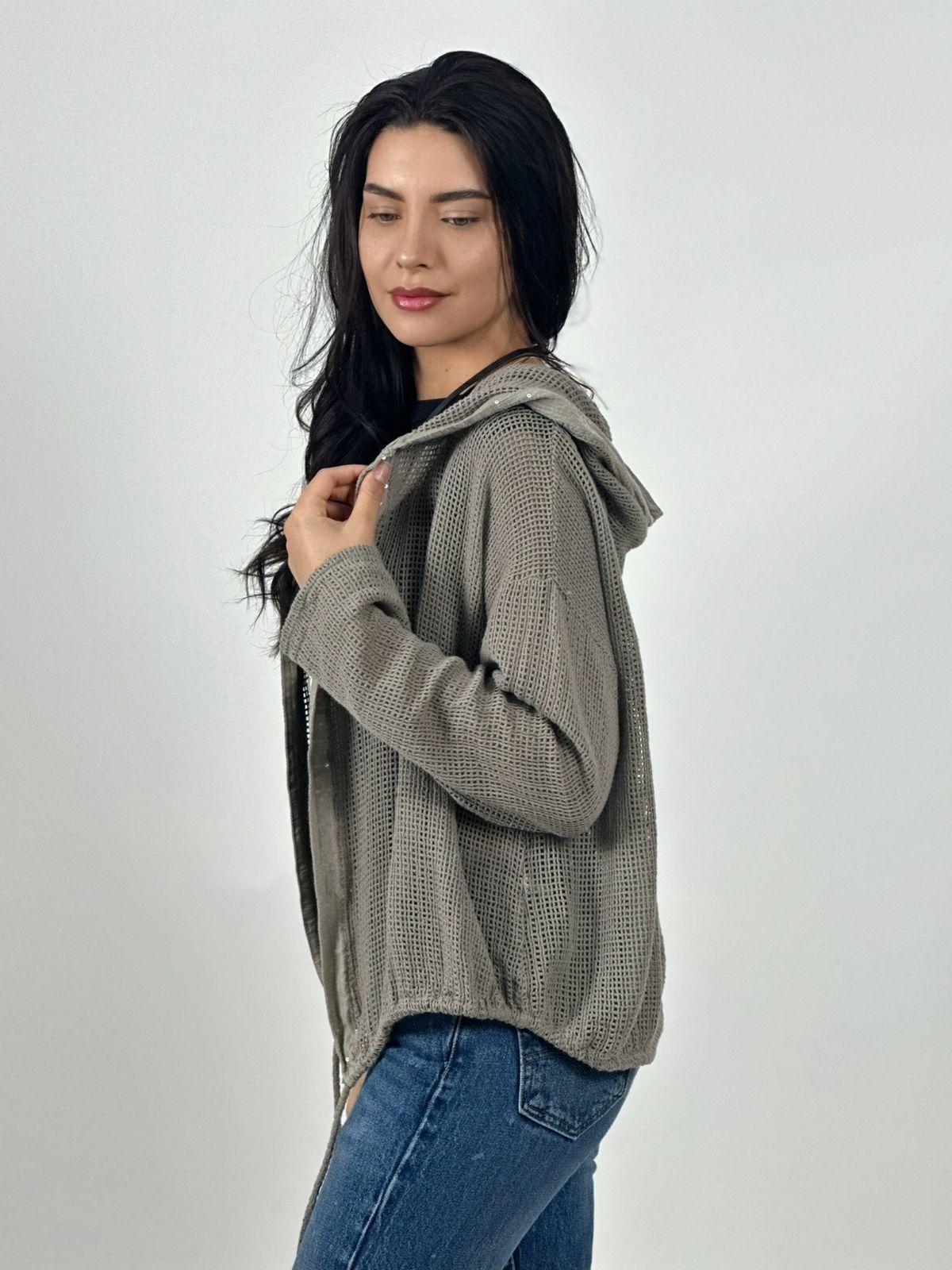 Bomber Italiana Tejida Bordes con Brillos