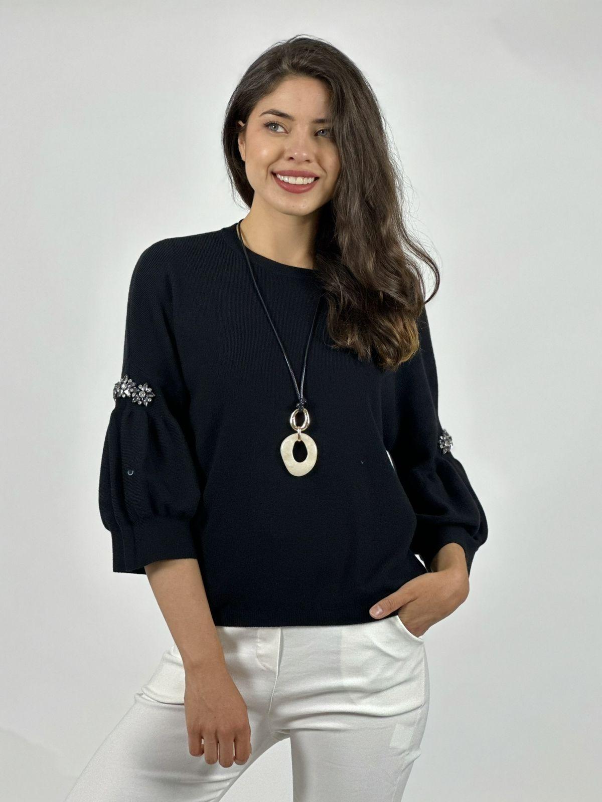 Sweater Spandex Mangas Recogidas Flor