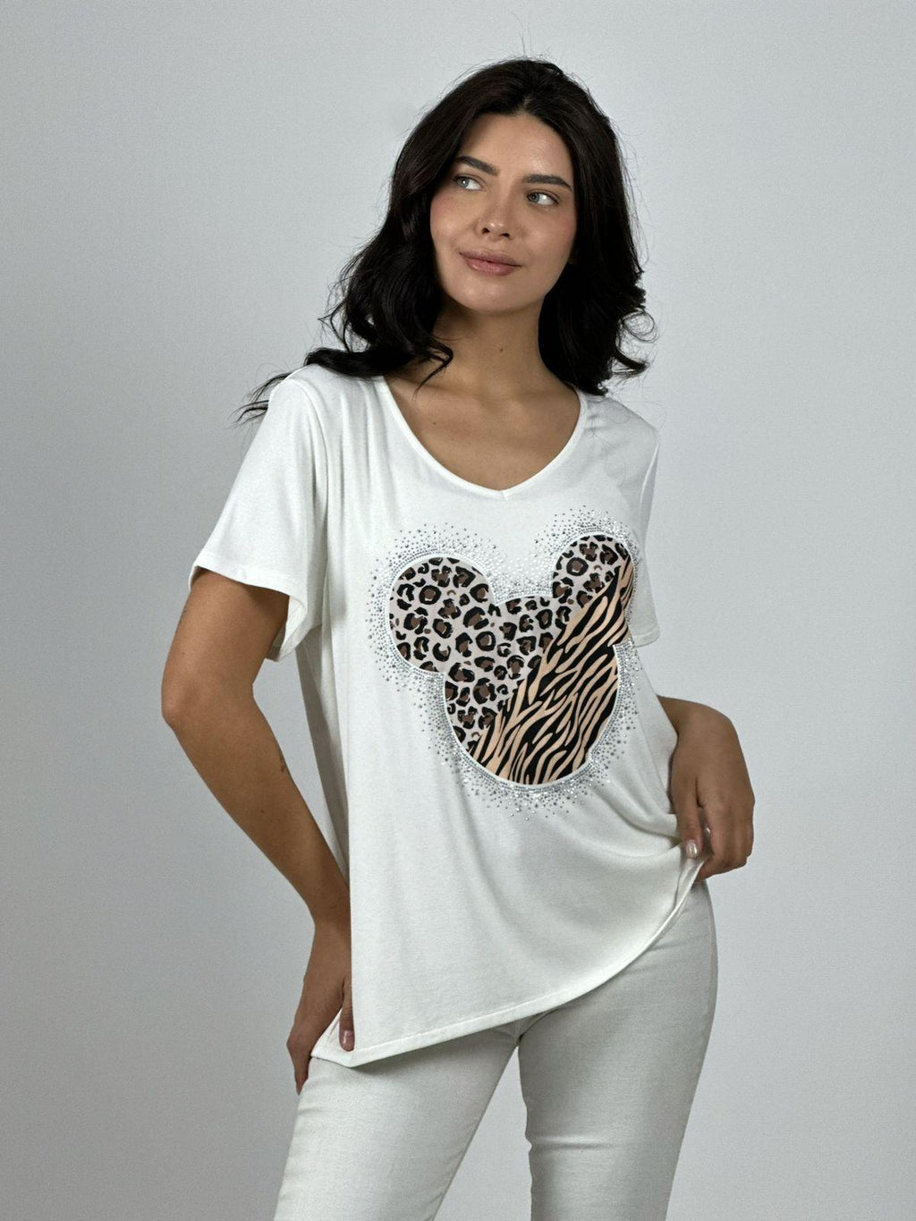 Polera Algodón Mickey Con Brillos