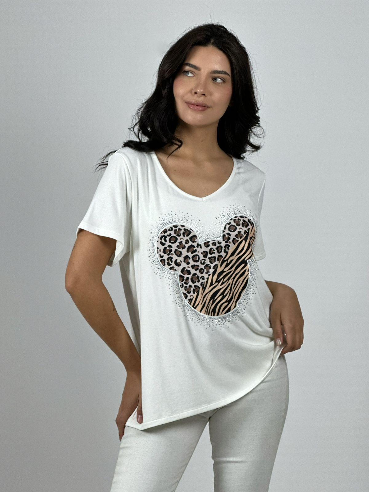 Polera Algodón Mickey Con Brillos