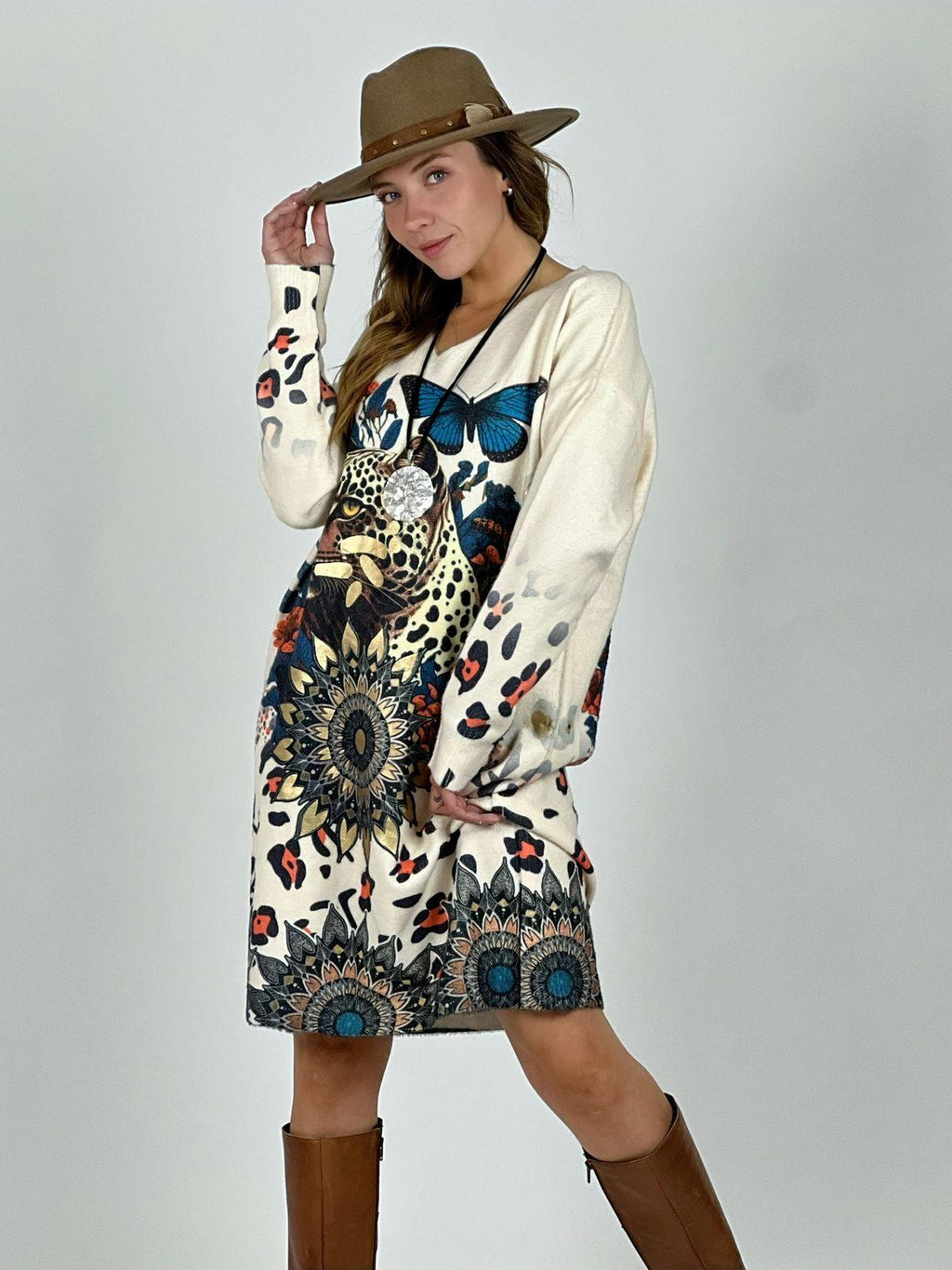 Vestido Lanilla Animal Print con Mariposas