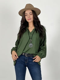 Blusa Cuello V Mangas Globo