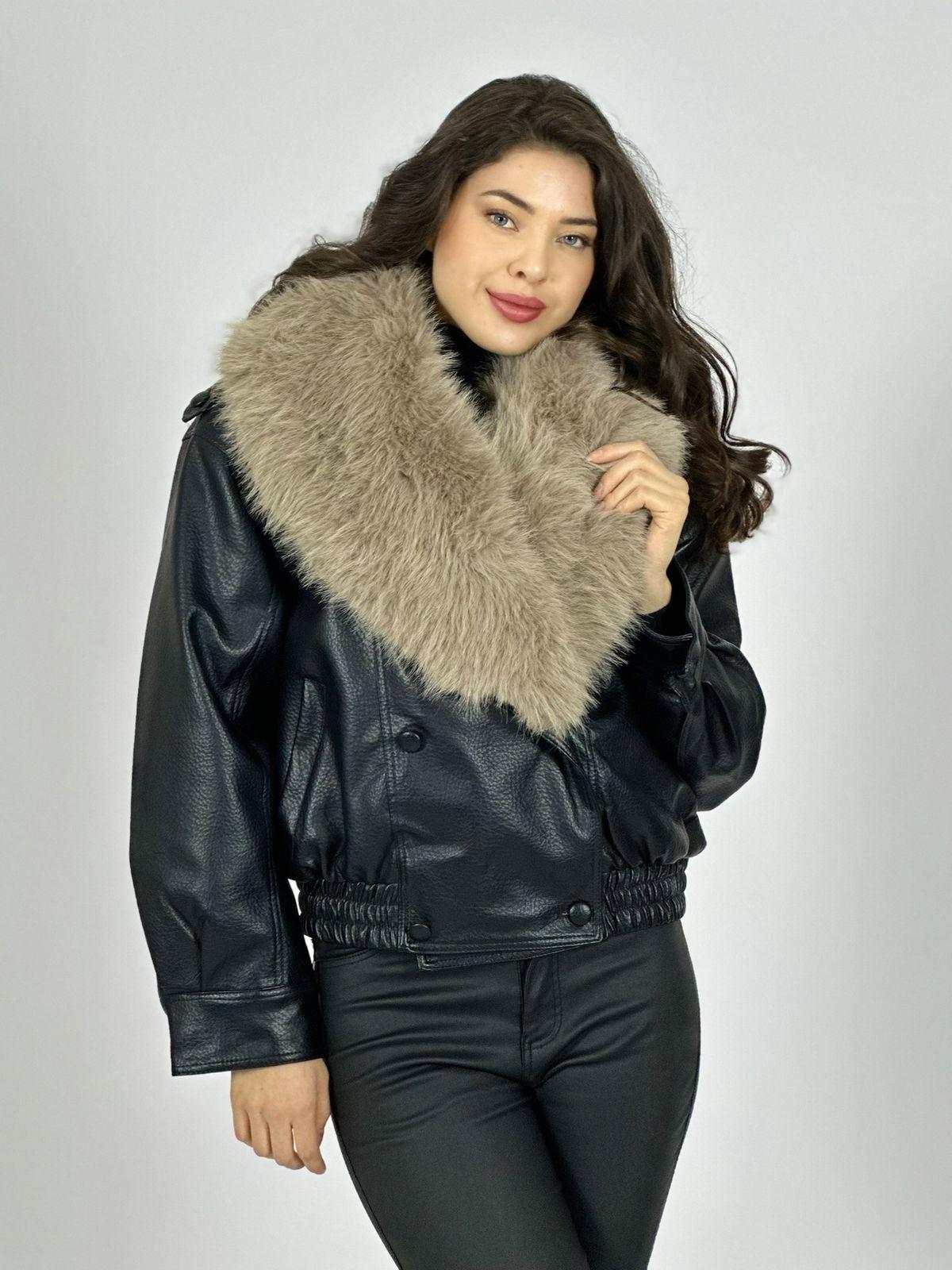 Chaqueta Bomber Ecocuero Con Cuello Desmontable