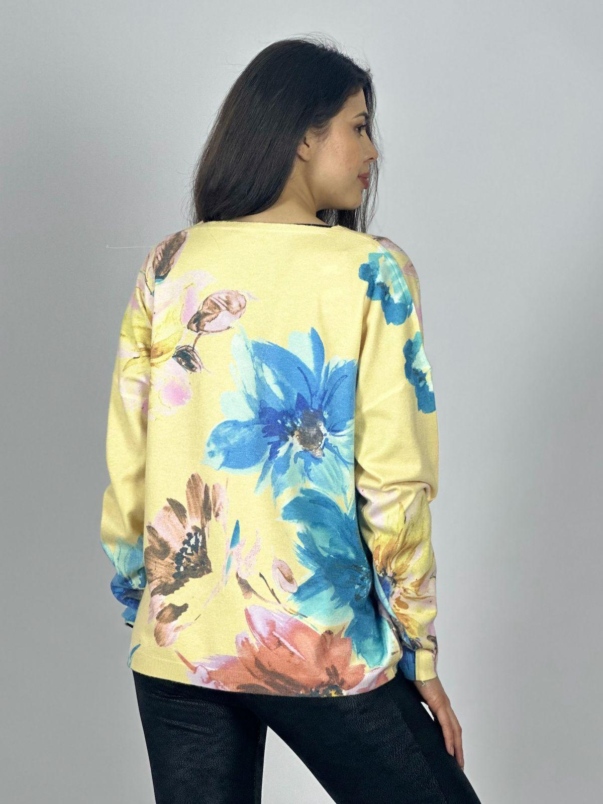 Sweater Spandex Estampado Floral con Brillo