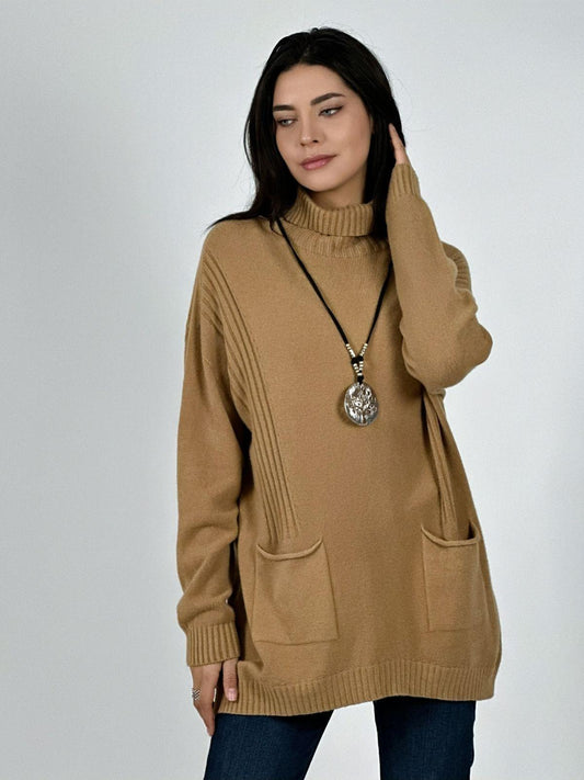 Sweater Largo Italiano De Spandex Con Bolsillos