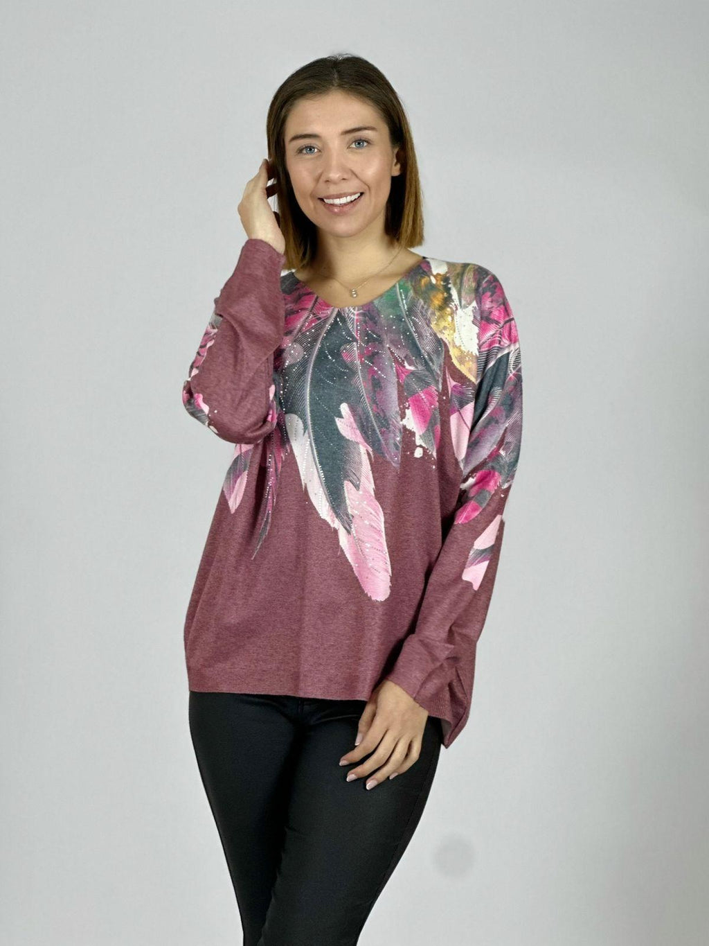 Sweater Hilo Estampado Diseño Plumas
