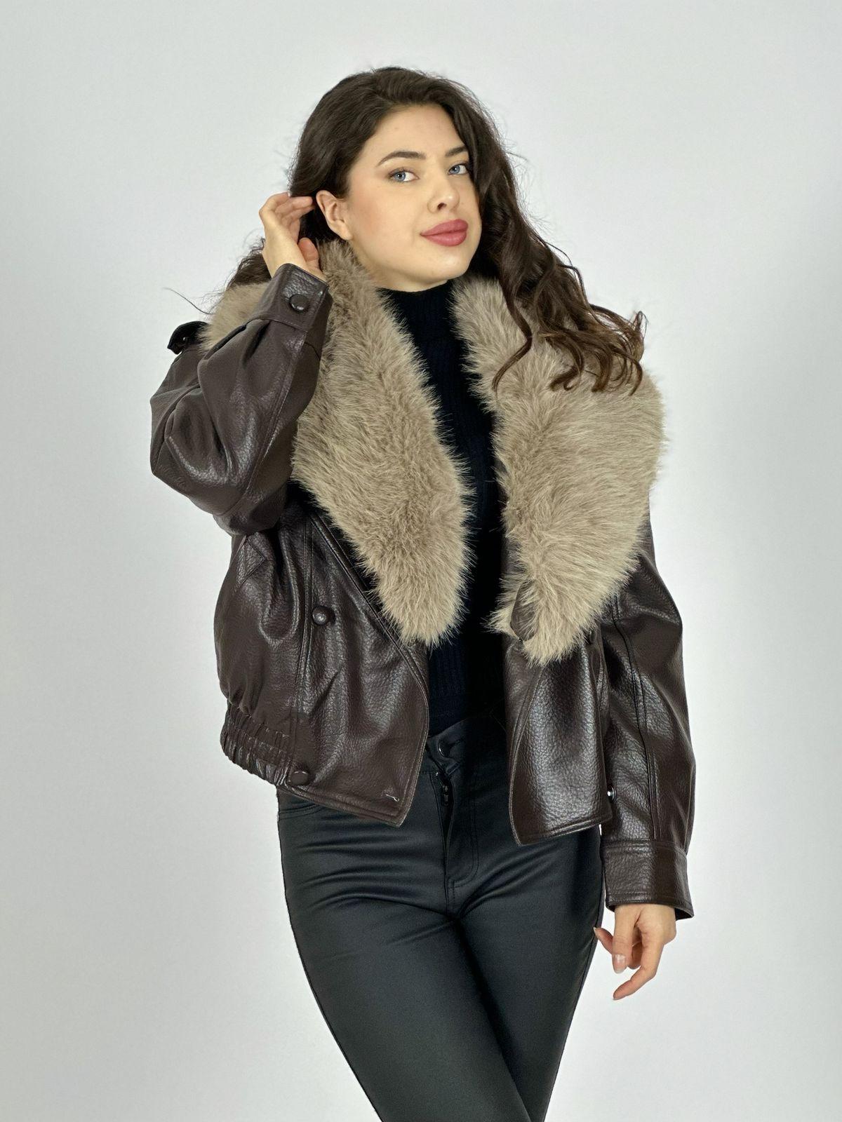 Chaqueta Bomber Ecocuero Con Cuello Desmontable