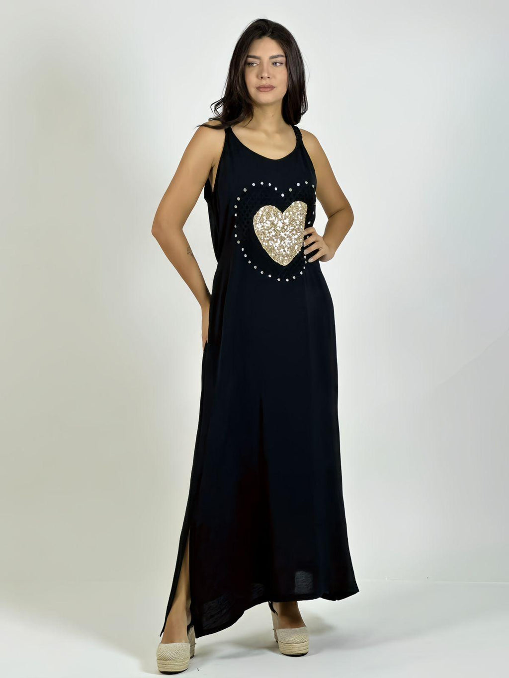 Vestido Lino Corazón Doble Tejido y Brillos