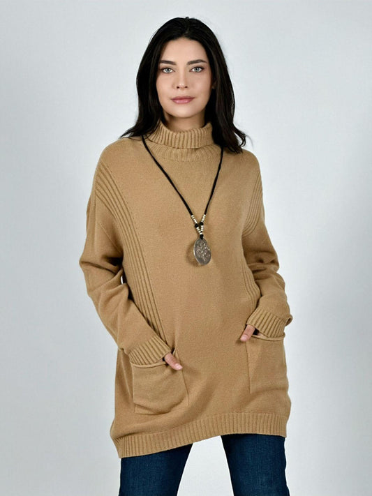 Sweater Largo Italiano De Spandex Con Bolsillos
