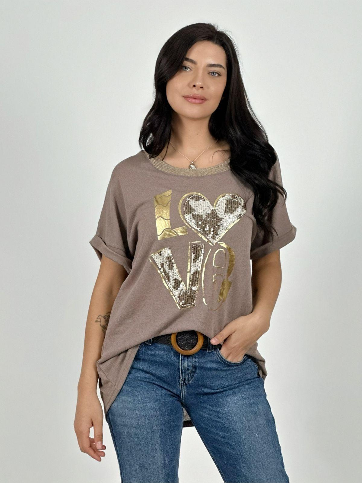 Polera Love Brillo y Lentejuelas