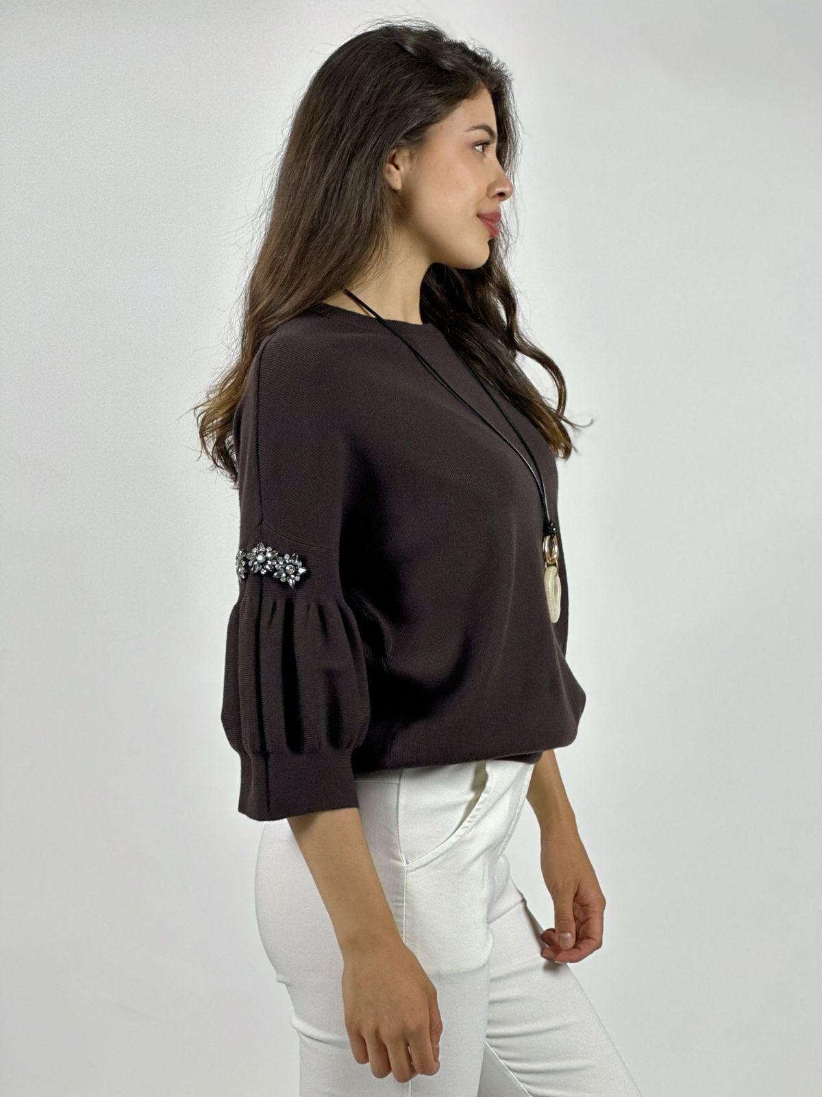 Sweater Spandex Mangas Recogidas Flor