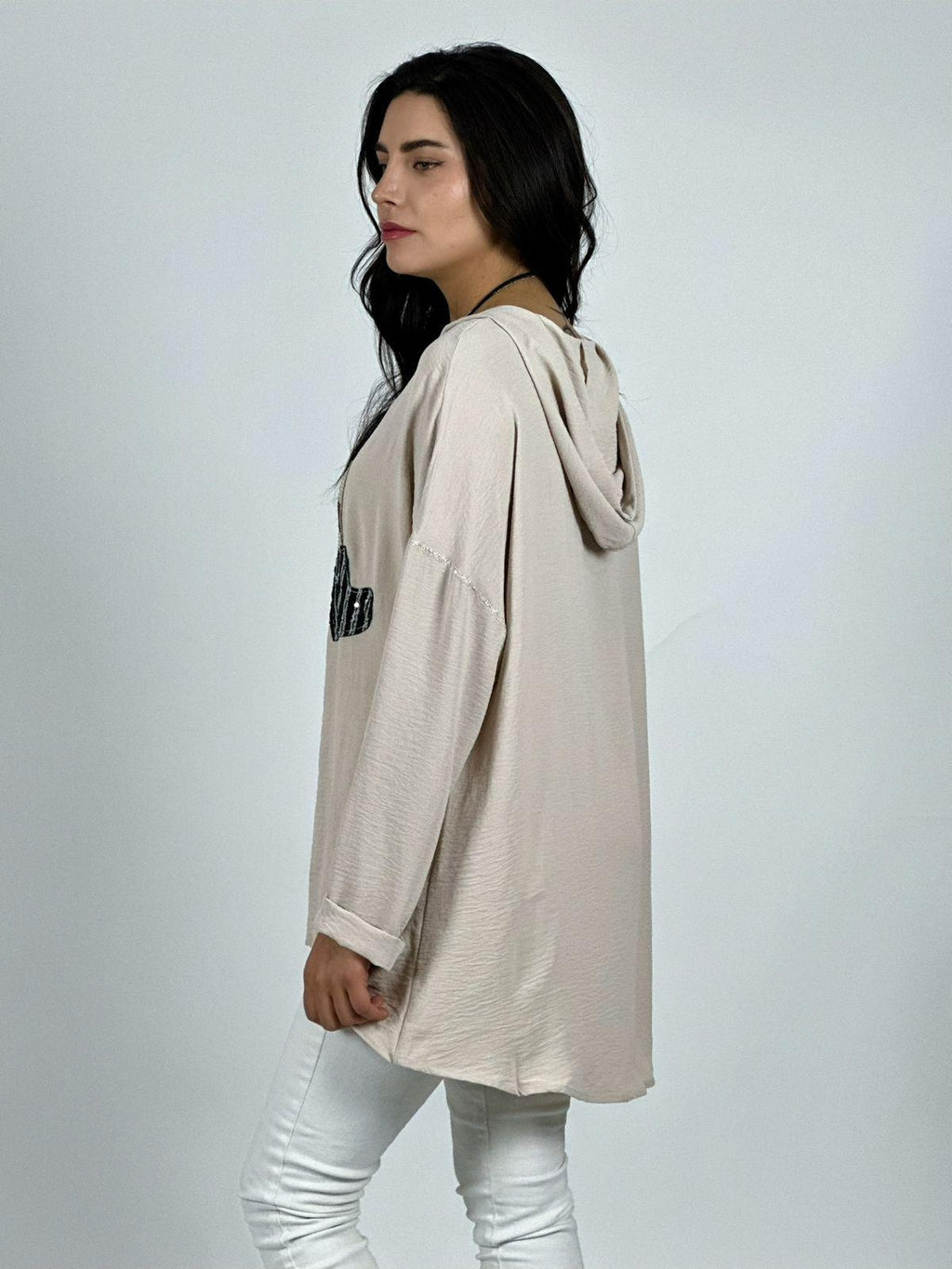 Polera Crepé Triple Corazon Lentejuelas