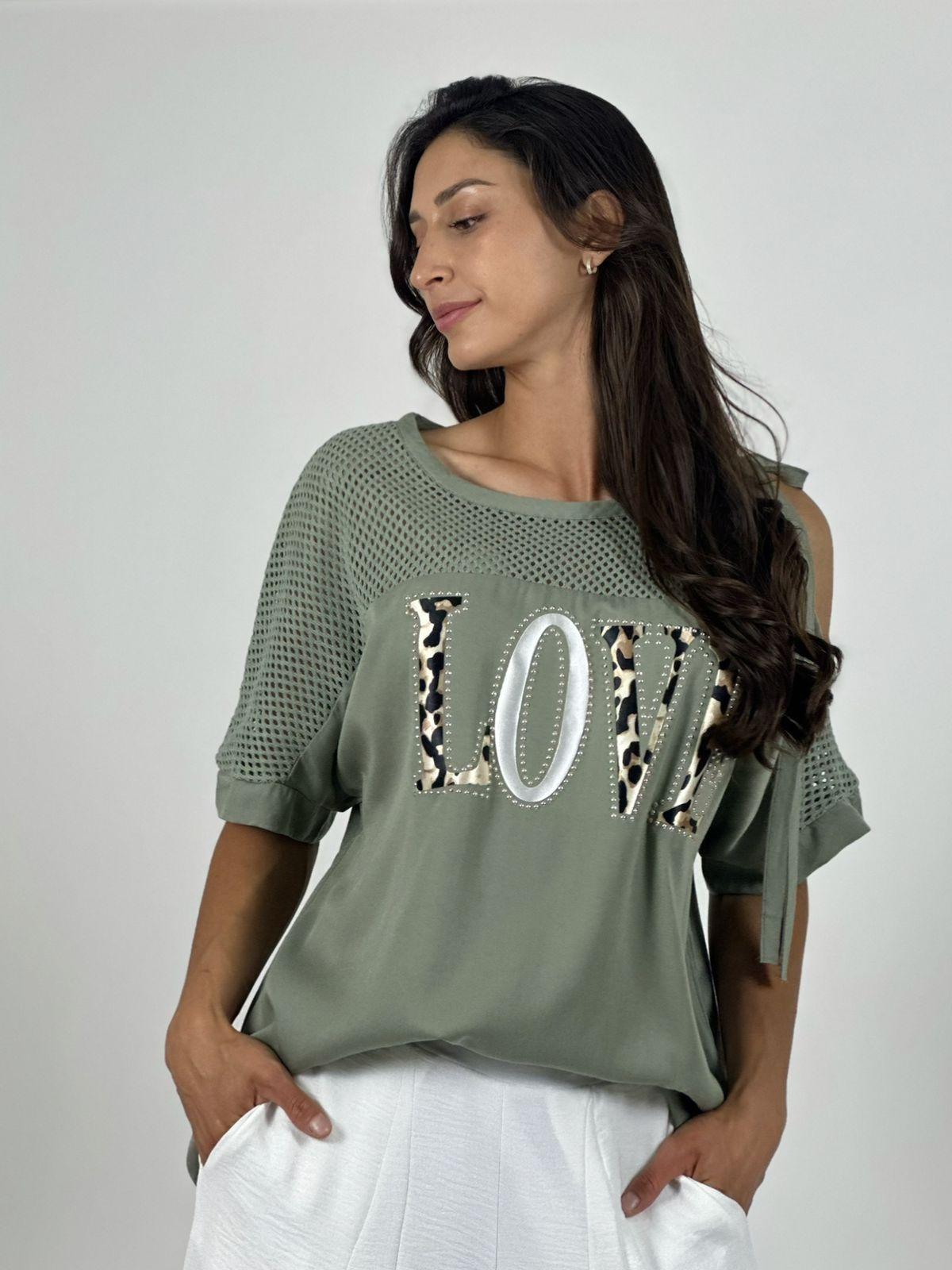 Polera Lino Hombros Tejidos LOVE Print