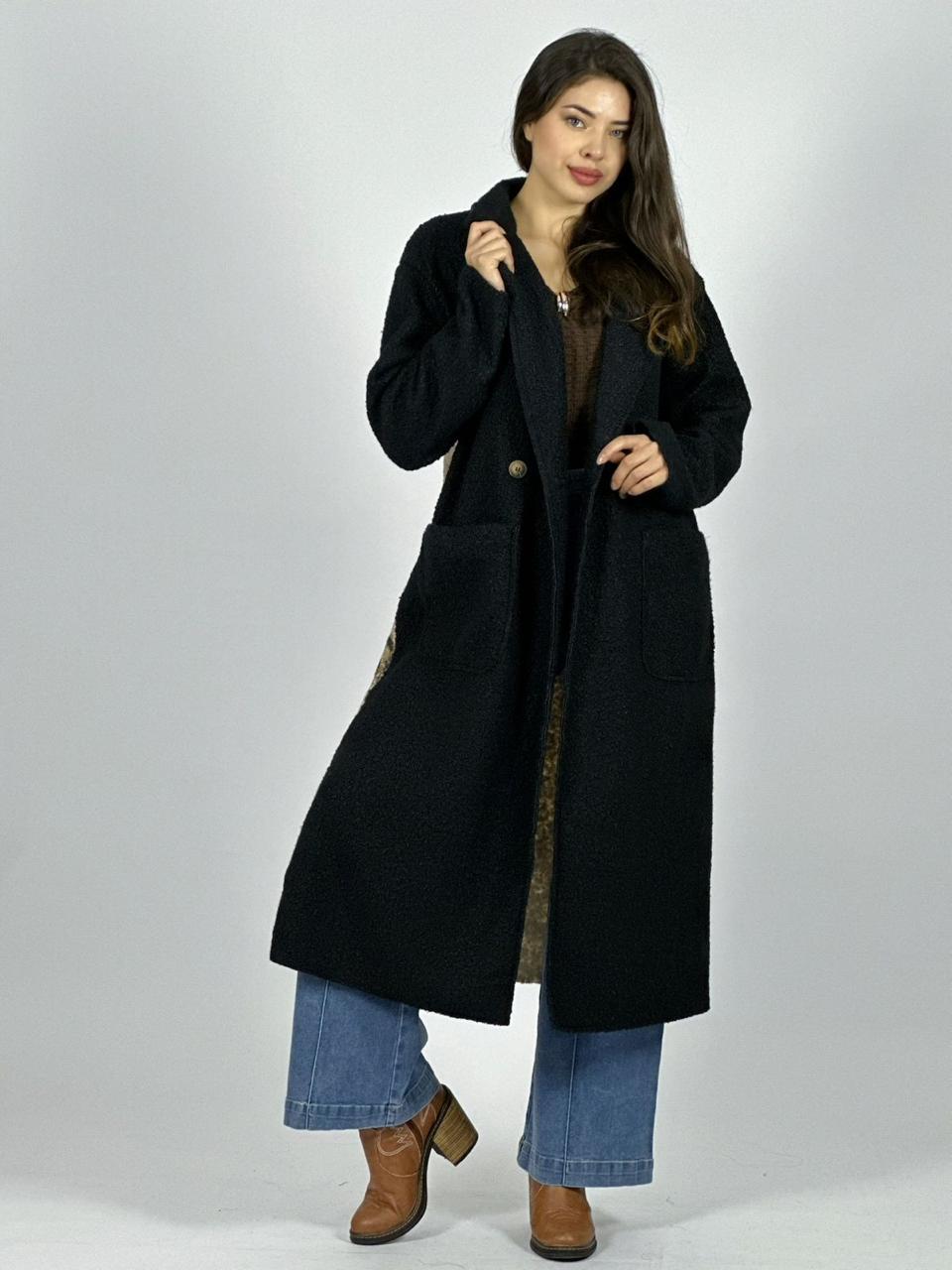 Abrigo Lana Italiano Largo Dorso Mickey Print