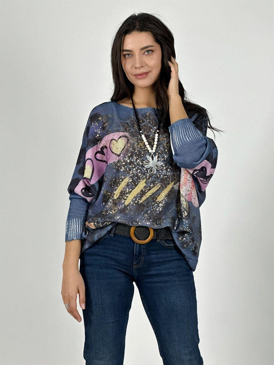 Sweater Tejido Italiano De Hilo Print Con Brillo