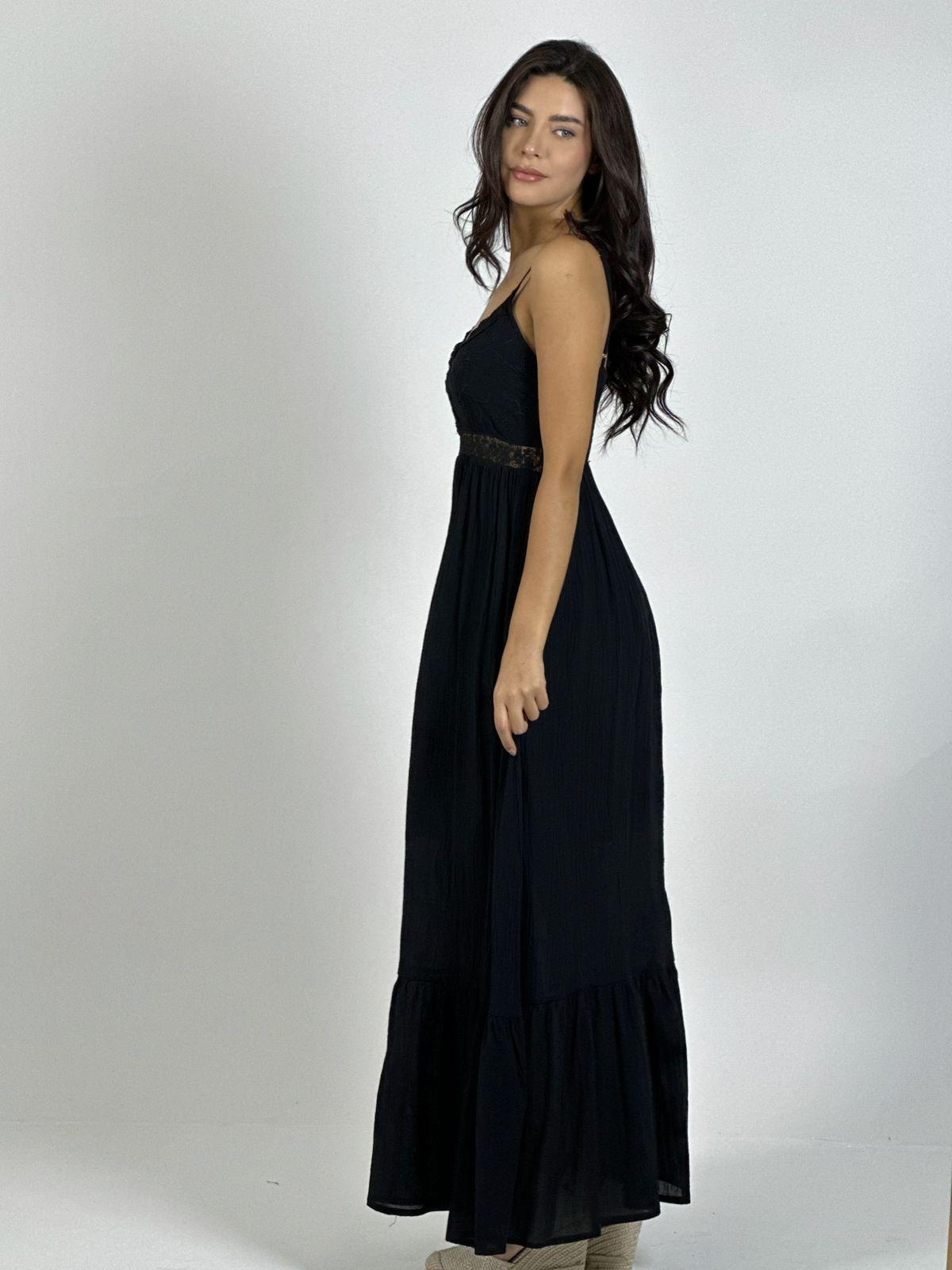 Vestido Crepé Torso Encaje