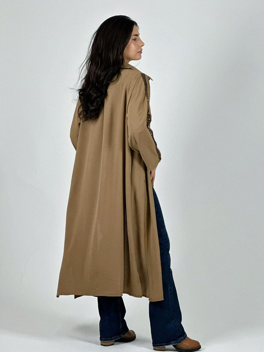 Blusón Camisero Tela Cey Con Detalles Brillantes