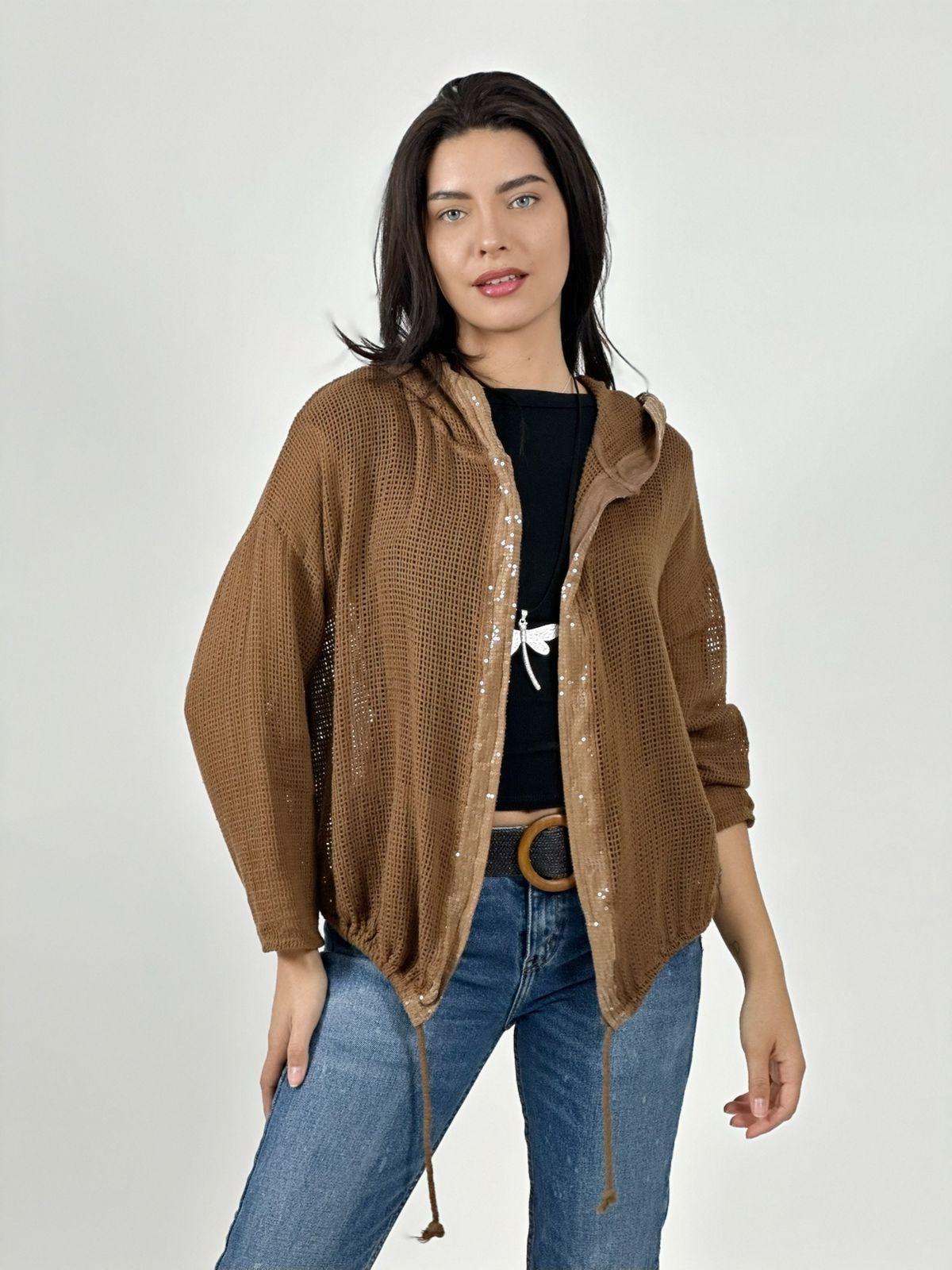 Bomber Italiana Tejida Bordes con Brillos