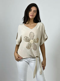 Polera Crepé Flor y Dorso Tejido