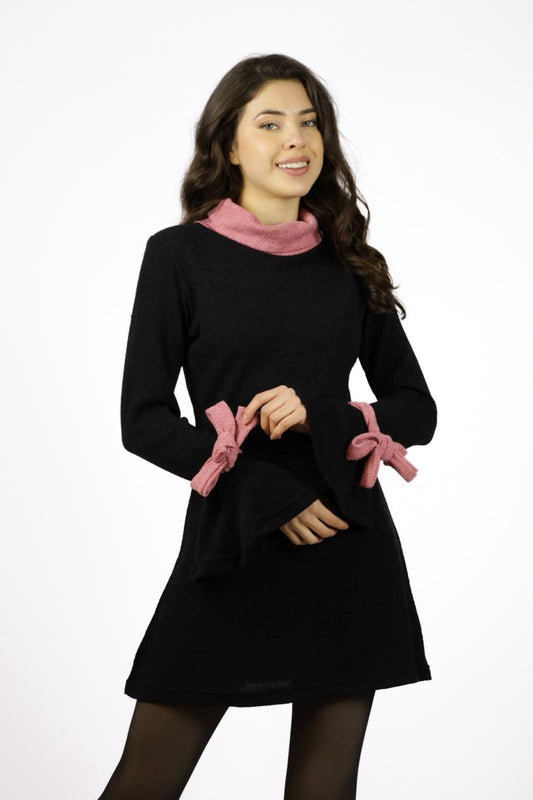 Mini Vestido Lanilla Bicolor con Faroleos